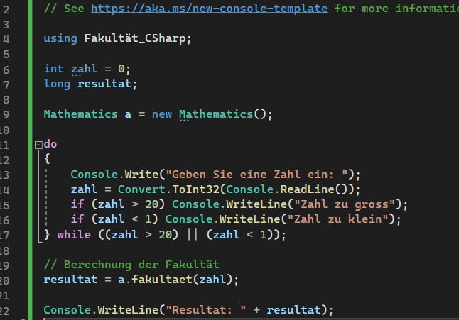 Programm für die Fakultätsberechnung in C#