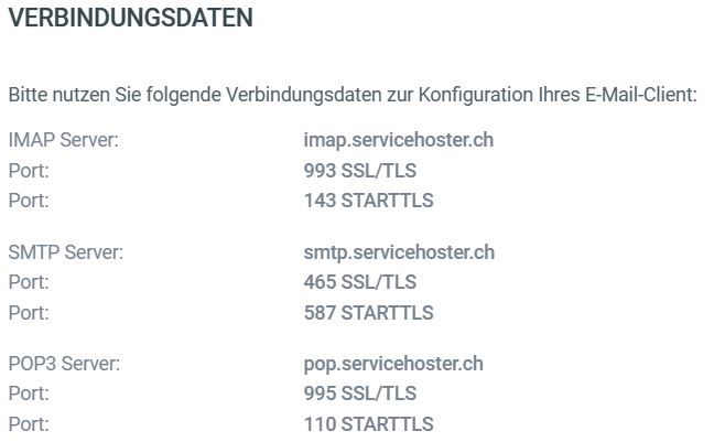 Verbindungsdaten zu einem E-Mail Server