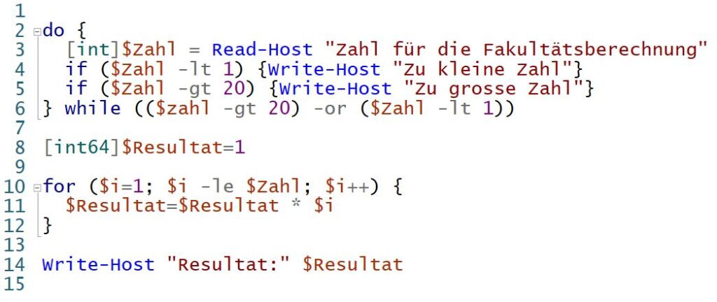 PowerShell-Programm zur Berechnung einer Fakultät