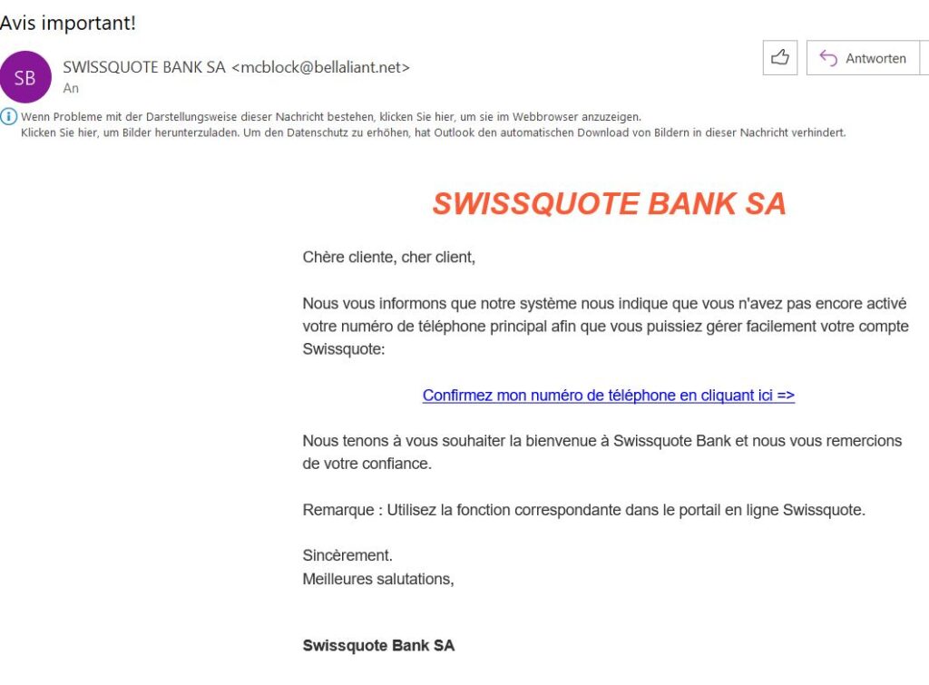 Phishing Mail swissquote